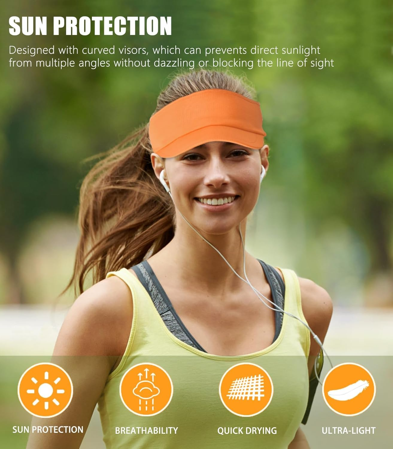 Dumrotite Sports Sun Visor Women Men, Cooling Stretchy Visor Hats Summer Packable Ponytail Sun Hat for Running, Golf, Tennis image number 4