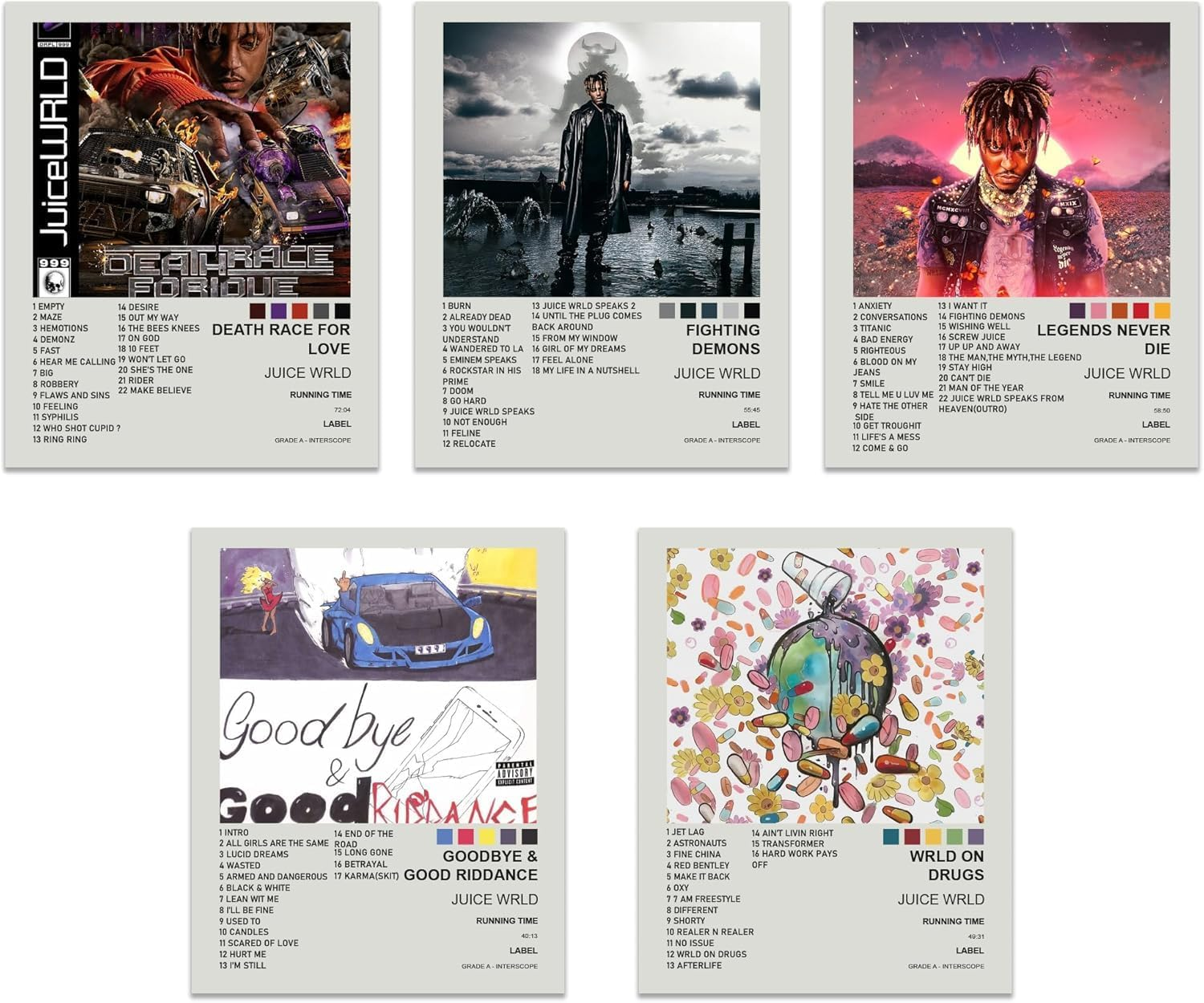 ZIENVE Juice Wrld Album Cover Posters, Set of 6 Print Music Canvas Wall Art Album Cover Posters Aesthetic Room Decor, 20 X 25Cm Unframed image number 1