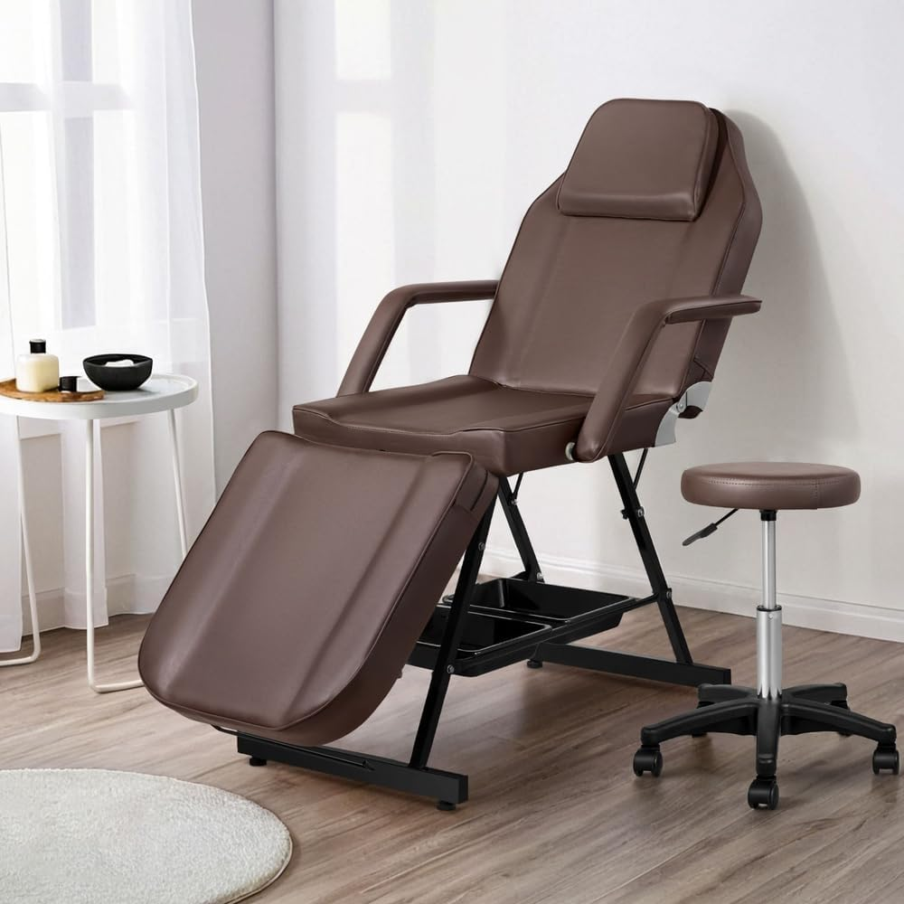 Zenses Massage Table Adjustable Salon Chair Waxing Bed Therapy 3-Fold Brown image number 4