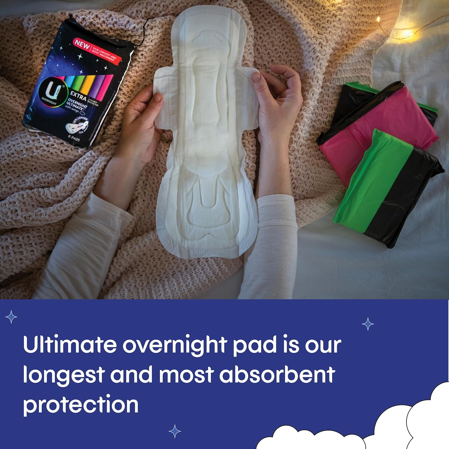 U by KOTEX Extra Overnight Ultimate Pads with Wings 24 Count (4 X 6 Pack) image number 2