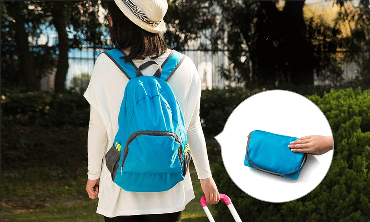 Backpack Packable Foldable Ultra Lightweight Water Resistant Durable Camping Travel Hiking Daypack for Men Women - Blue image number 4
