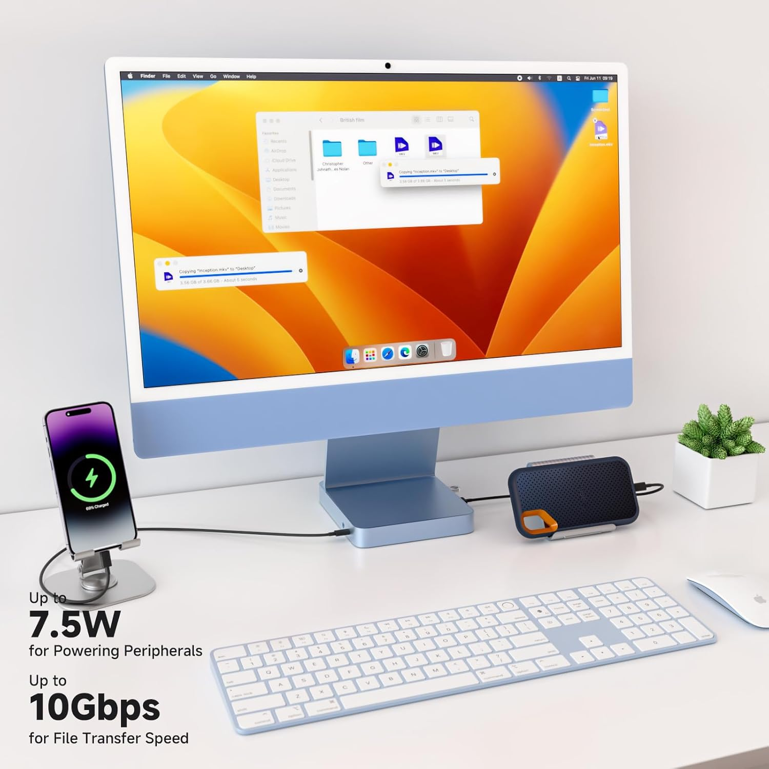 Minisopuru Iexpandmate DS802PRO Imac Accessories with 4K@60Hz HDMI, USB C Charging, 2.5Gbe, 4TB M.2 SSD Enclosure, USB C Hub for Imac 24 Inch M1/M3/M4, Imac Hub with 4 X USB, SD/TF, Audio | Blue