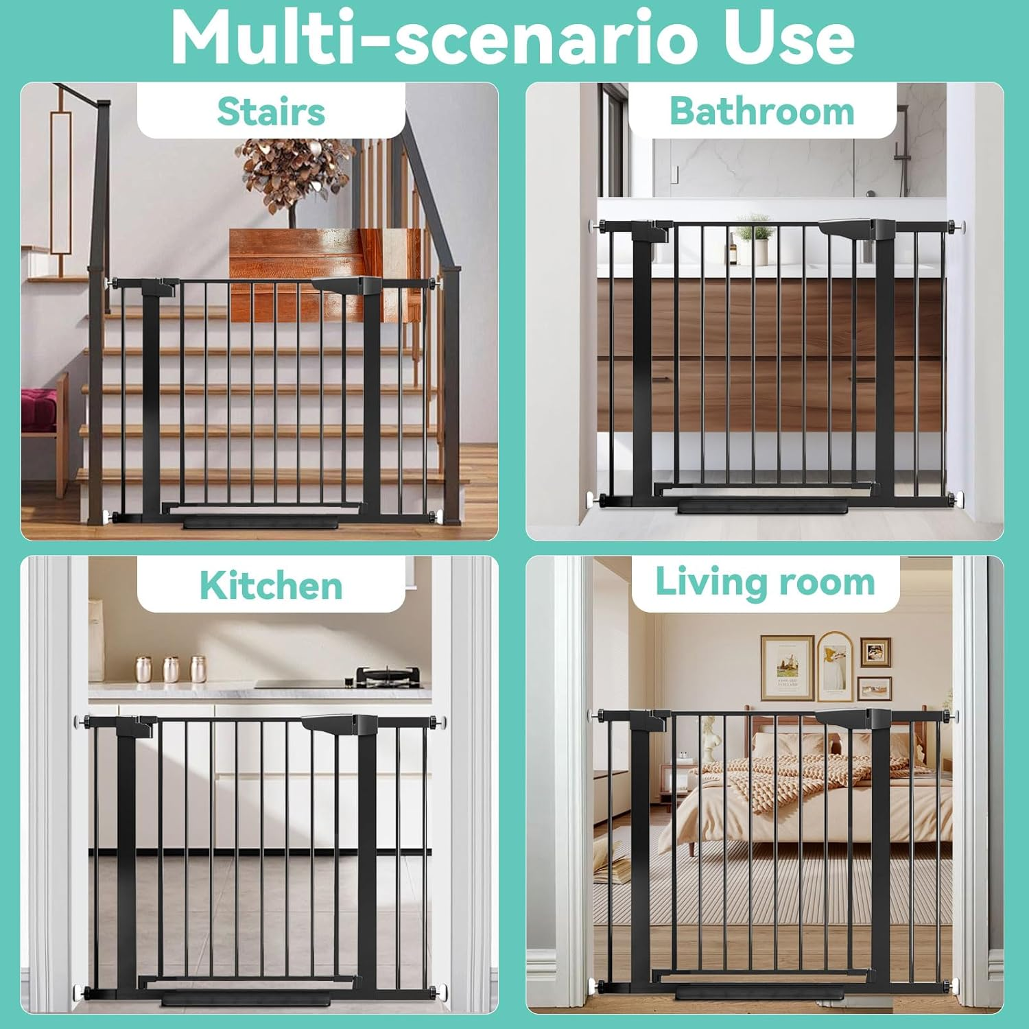 Extra Wide Dog Gate for Indoor Doorways, Auto-Close Safety Baby Gate with Door, Pressure Mount No-Drill Metal Gate for Baby Indoor Baby Fence Stair Gate for Dogs (78Cm Tall, Fits Openings 76-107Cm)