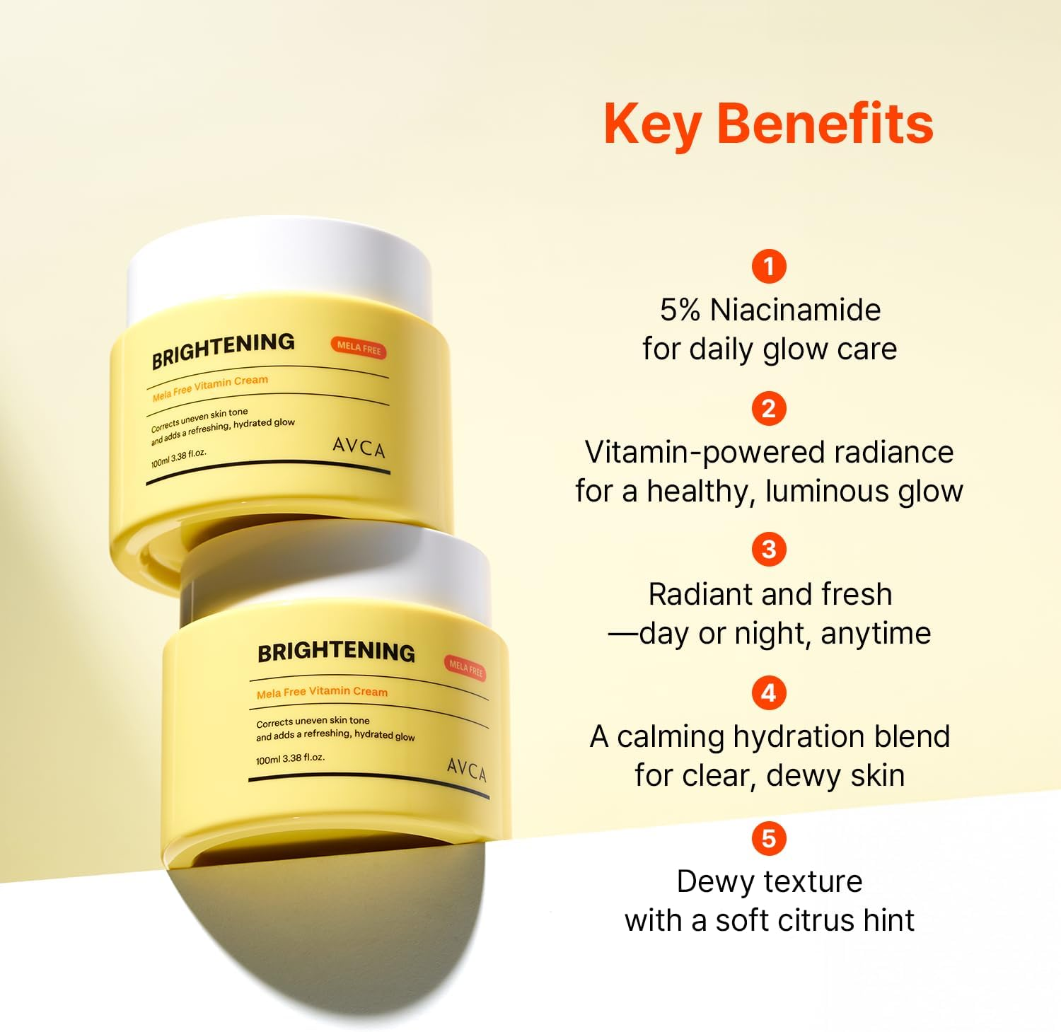 AVCA Vitamin + Niacinamide Radiance Cream 100Ml - Even Tone & Glow Moisturizer, Daily Hydration K-Beauty Vitamin Cream image number 4