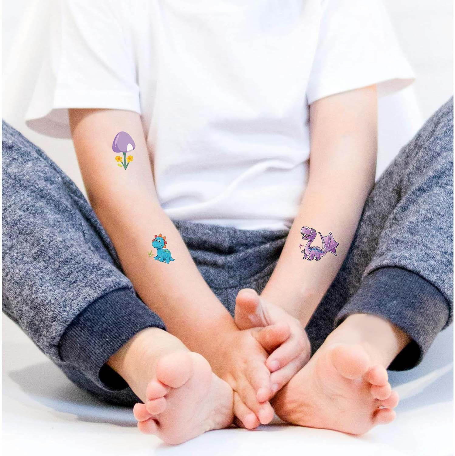 Palumma 12PCS Temporary Tattoo Stickers Set Fun Themed Body Art for Parties Costumes Creative Play Safe Waterproof Fake Tattoos for Dress up Decoration Butterfly(Dinosaur) image number 2