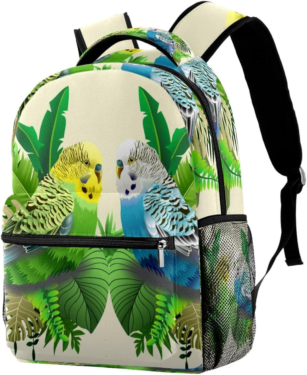 Green and Blue Budgie in Leaves Backpack Students Shoulder Bags Travel Bag College School Tote Backpacks image number 4