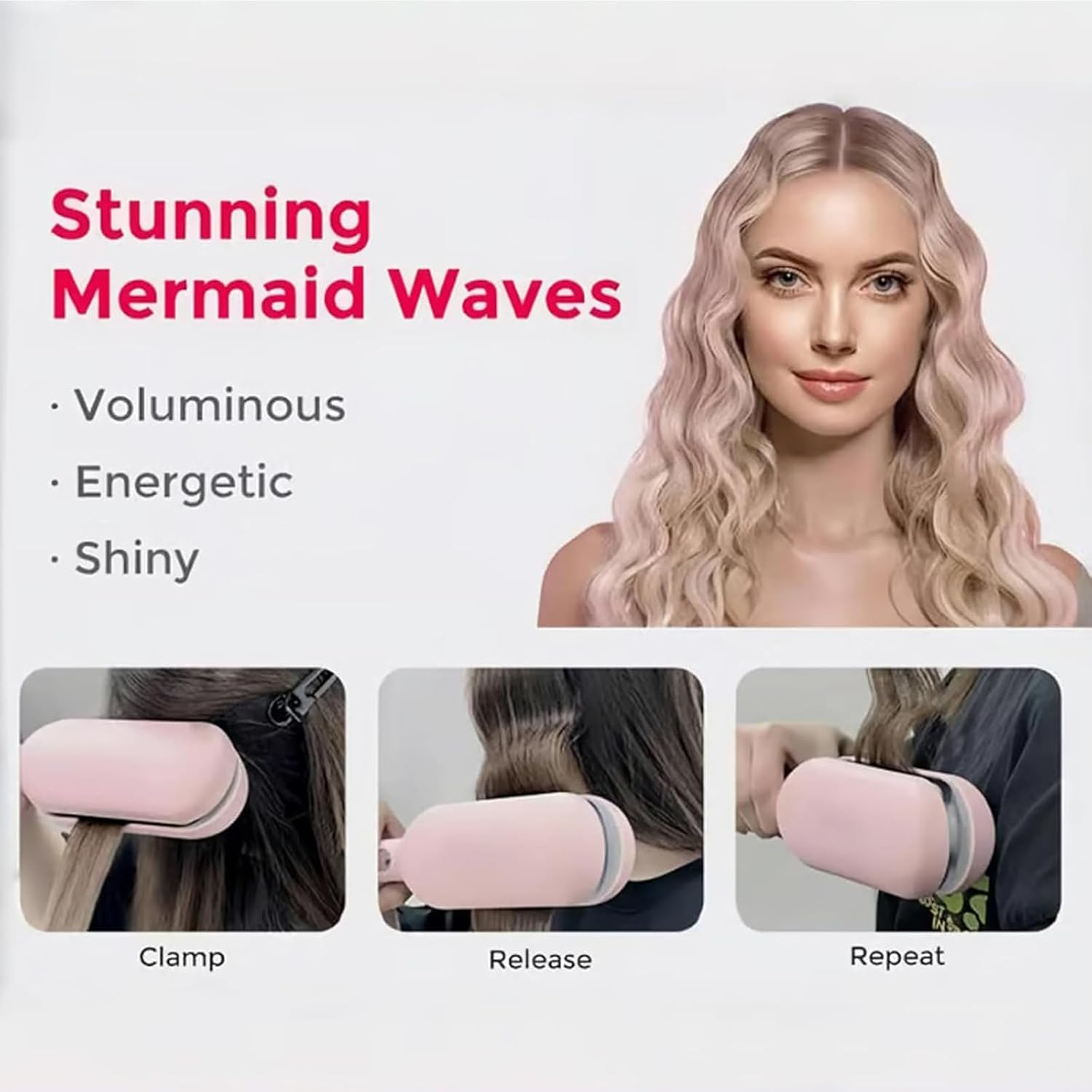 Homessencials Hair Styling Tool with Negative Ionic Technology, Homessencials French Curls Iron, Adjustable Temperatures for Quickly Creating Smooth Waves (Purple) - Pink image number 6