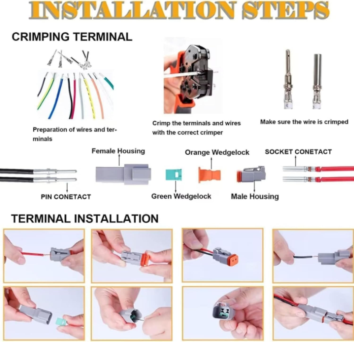 MTJNYZA 100Pcs Deutsch DT Male/Female Electrical Car ​Connector Plug Kit (2,3,4,6,8,12-Way/Pin) Car Waterproof Male Connector & Wiring Harness Male and Female Pair Plug-In Combination Box. image number 2