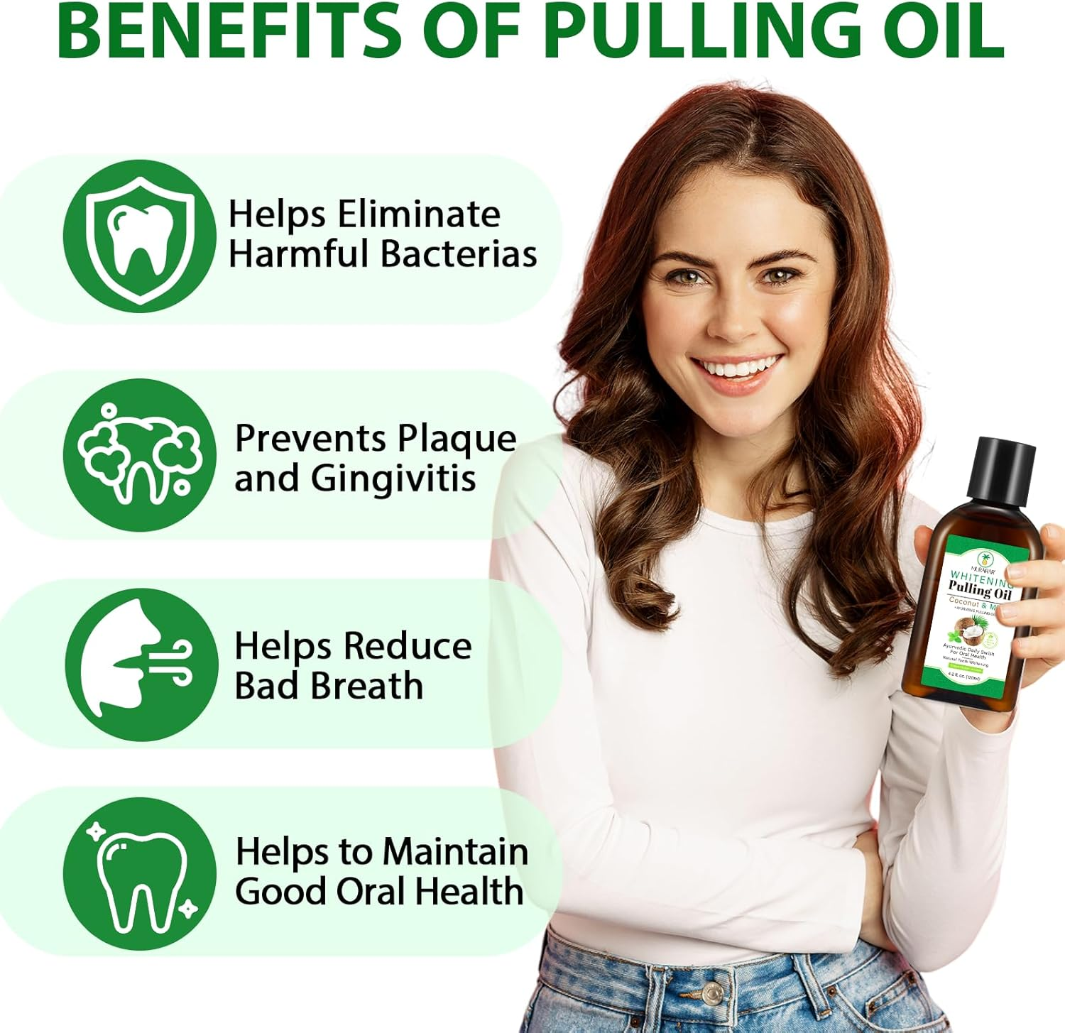 Pulling Oil Mouthwash for Natural Teeth Whitening, Coconut & Mint Pulling Oil, Daily Swish for Oral Health, Fresh Breath, Tongue Scraper Included, Alcohol & Fluoride Free, 4.2 Fl. 0Z. (120Ml) image number 2