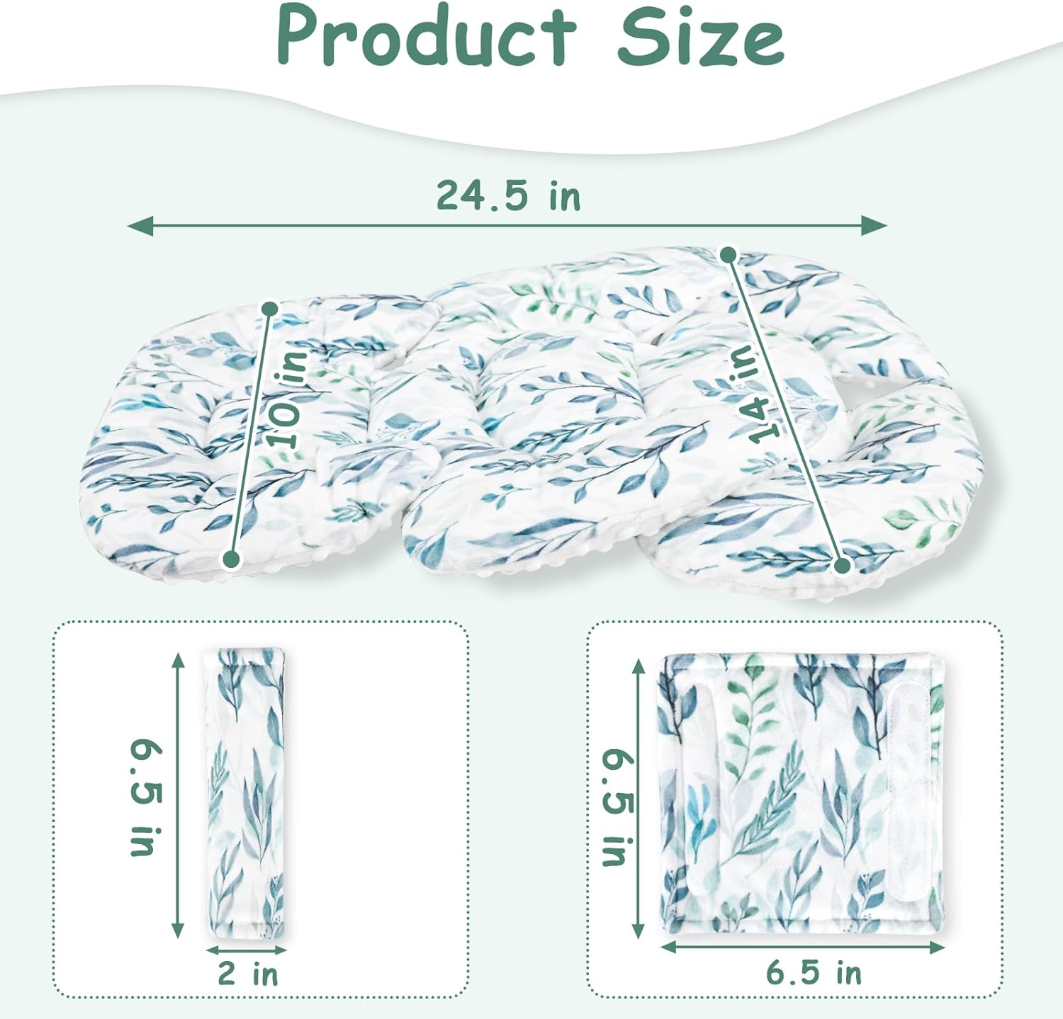 DILIMI Infant Car Seat Insert, Soft Baby Head Support with 2 Strap Paddings, Reversible Newborn Car Seat Cushion Insert for Stroller, Swing(Green Leaf) image number 5