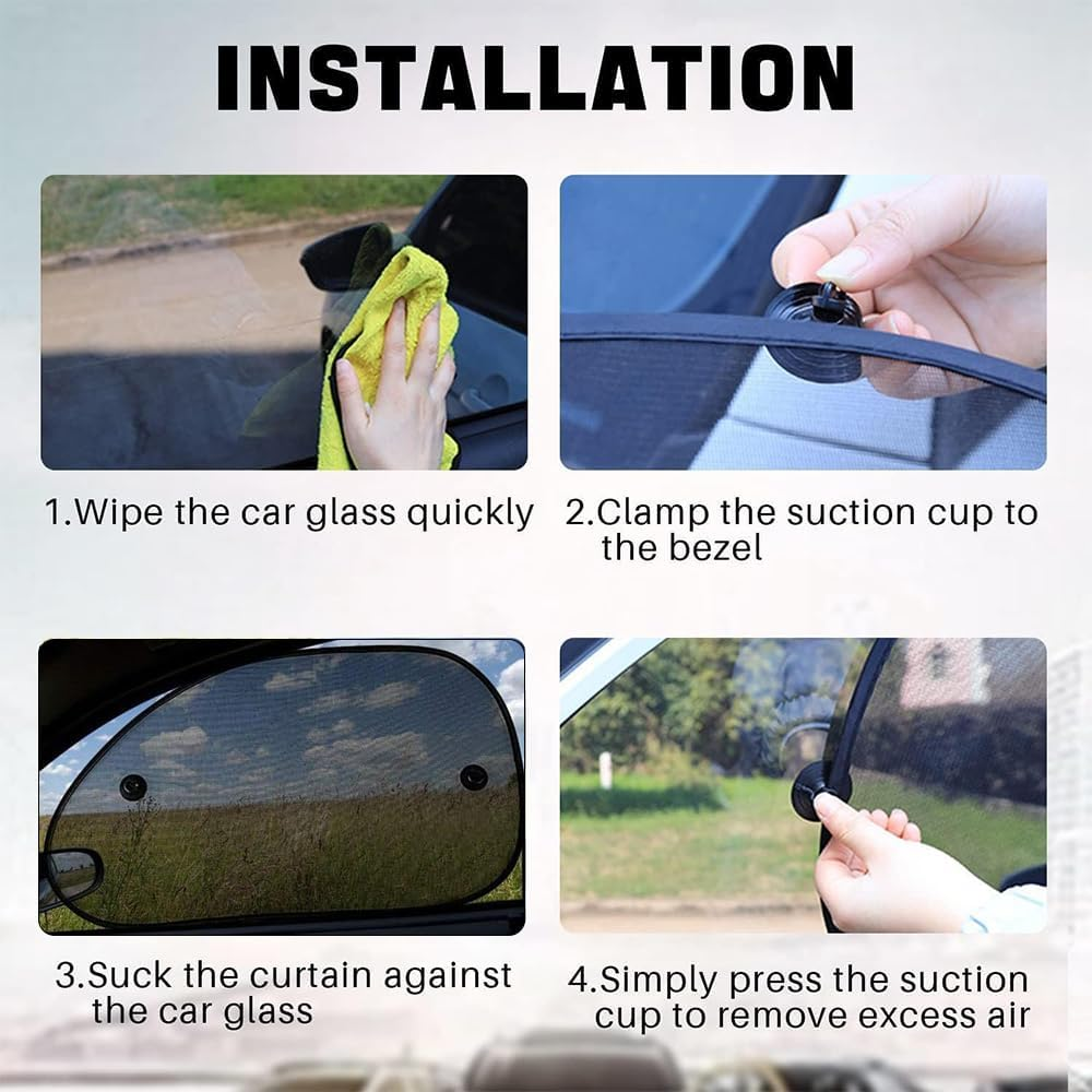 QOOWFEANIG 2 Pack Universal Car Window Shade, Baby Car Sun Shade - Cling Static Sunshade Blocks UV Rays & Glare, Heat Rejection for Child Safety, Fits Most Vehicle Side Windows (15X25.6 Inch) image number 5