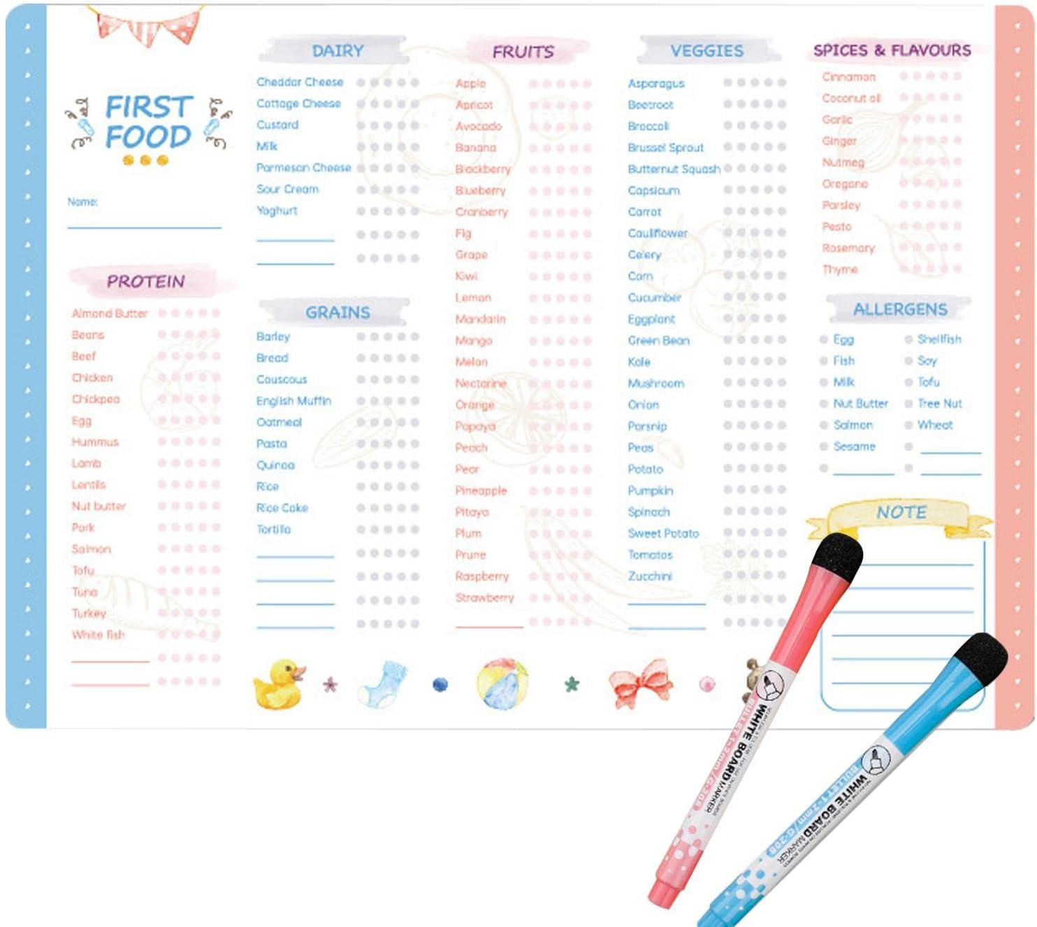 First Foods Chart - Repeatable First Food Checklist - Baby First Food Tracker and Weekly Meal Planner, Magnetic Baby Food Checklist Track image number 5