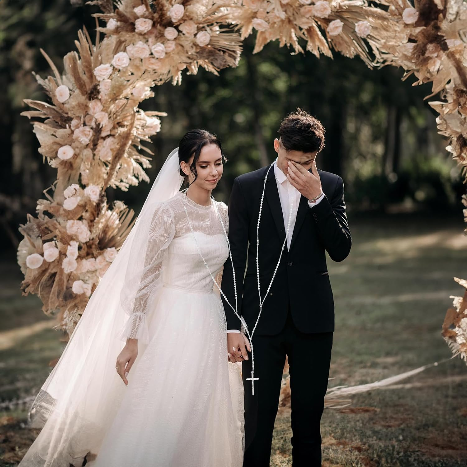 Noamus Lazo De Boda, Wedding Lasso for Ceremony, Handcrafted Lazo Para Boda Catolica, Lazos Para Bodas De Iglesia Para Novios, Crystal Bead Rosary with Unity Cross for Matrimonio (Plateado) image number 5