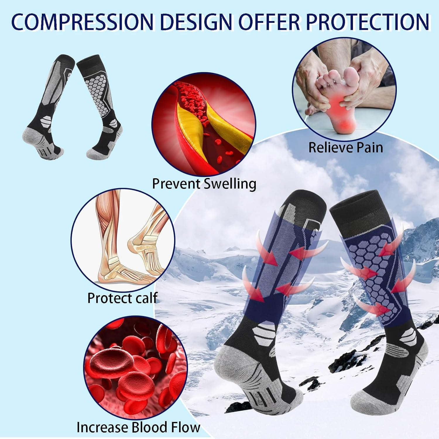 ZANZER Merino Wool Ski Socks - 3 Pairs Thermal Knee High Socks for Snowboarding, Winter Warmth, Cold Weather image number 4