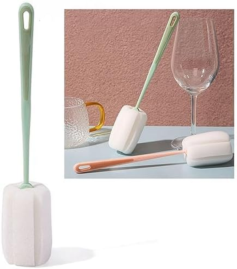 4 Pcs Sponge Bottle Brush Cup Brushes Long Handle Portable Sponge Cleaning Brush Scrubber Detachable for Baby Bottle Dishwashing Kitchen Clean Glasses Mugs (Brush Handle Random Color) (White) - Yellow image number 5