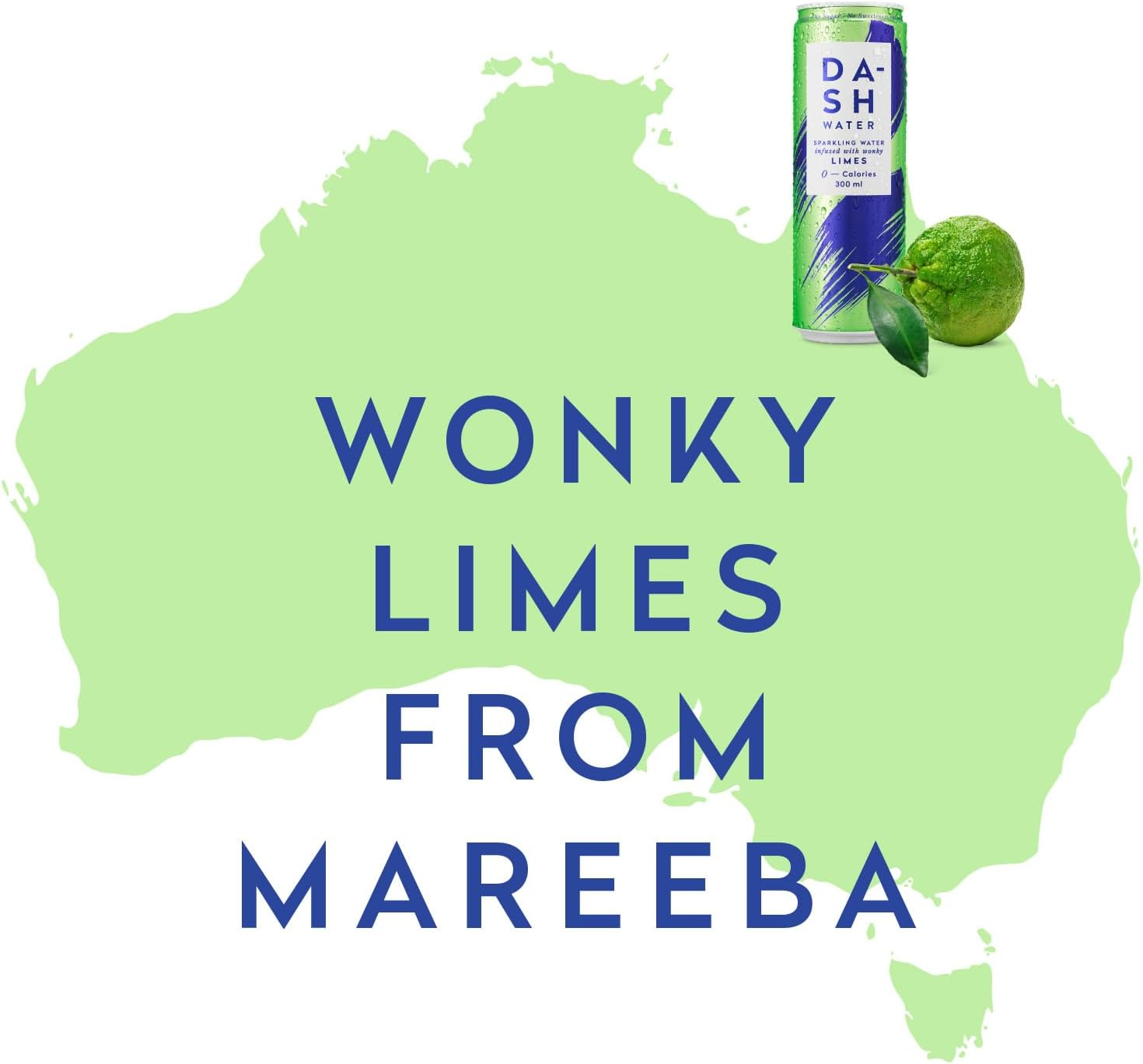 Dash Water Lime - 24 X Lime Flavoured Sparkling Spring Water - NO Sugar, NO Sweetener, NO Calories - Infused with Wonky Fruit (24 X 300Ml Cans) image number 1