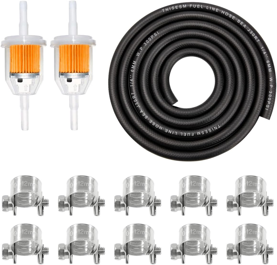 Tnisesm 5/16"(8MM) Inch ID Fuel Line Kits, 2 Meter / 6-Foot Fuel Line + 2Pcs 1/4 Inch X 5/16 Inch Gas Inline Fuel Filters with Magnet +10 Pcs 15/32''-9/16'' Mini Fuel Hose Clamps Adjustable image number 4
