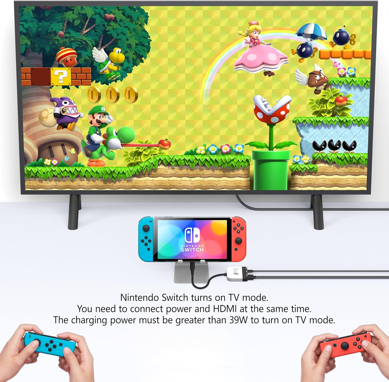 GKEAPZA Switch Dock for Nintendo Switch/Oled Switch,3-In-1 Portable TV Dock with 4K HDMI USB 3.0 Port USB C PD 100W Charging,Travel Docking Station Replacement for Switch (White) image number 2