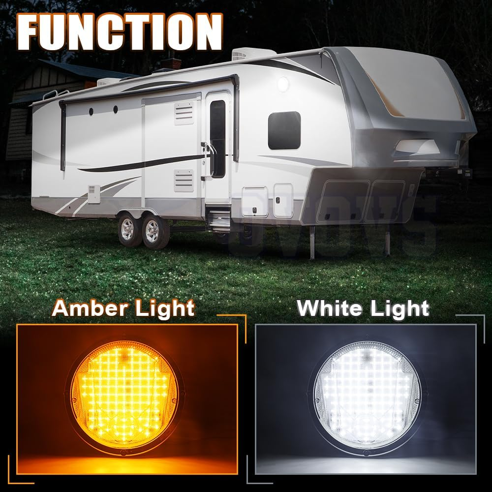 PXPART Led Porch Light, Dual Colors White/Amber 8.5Inch round Exterior Utility Light for Motorhome Caravan Campervan image number 2