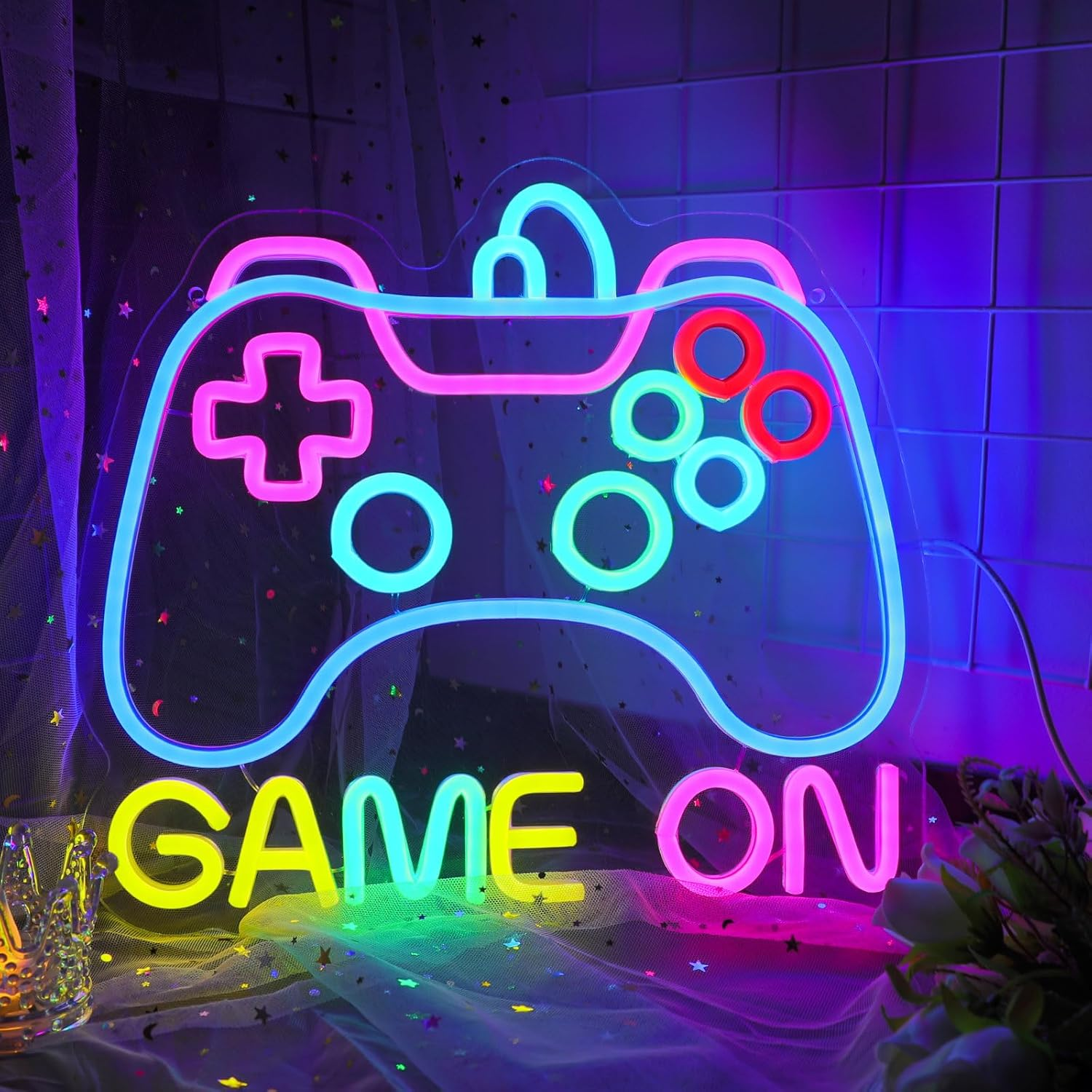 DWOOKE Gamer Neon Sign for Game Room Decor,Dimmable Gaming Neon Light Sign Wall Decor LED Lights for Boys Bedroom Accessories,Gamer Gifts for Boys,Kids,Teen, Men