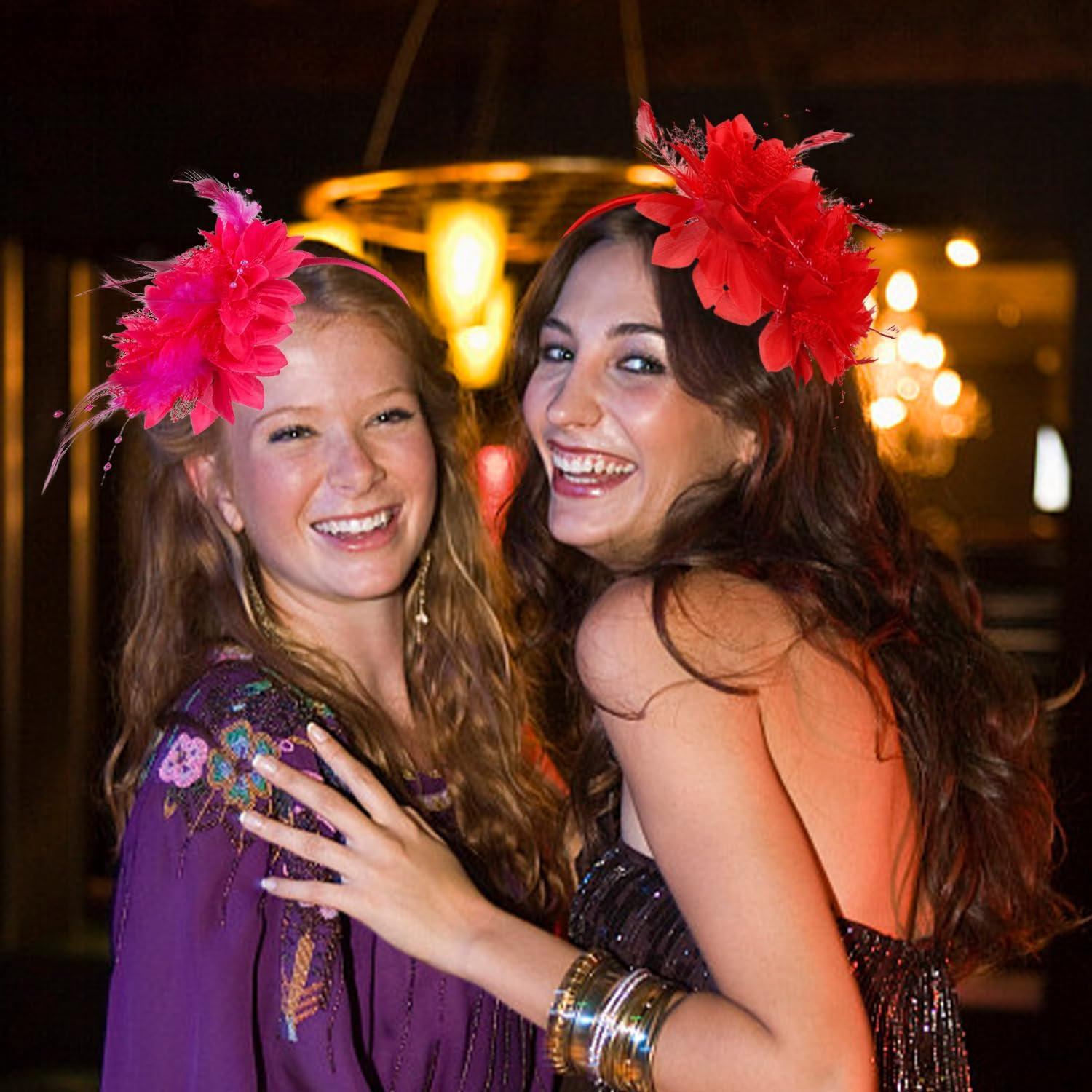 Pack of 4 Feather Flower Headbands, Stage Performance Hair Accessories, Literary Retro Headpiece, Suitable for Carnival Parties and Masquerade Parties image number 1