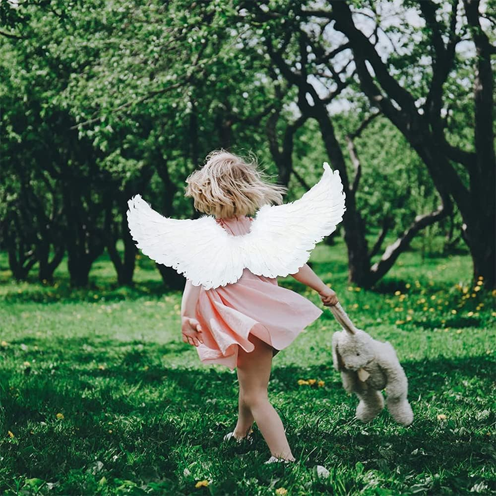 White Angel Wings Decoration with Halo and Wand - Feather Wings, Women'S Costume for Party Fancy Dress