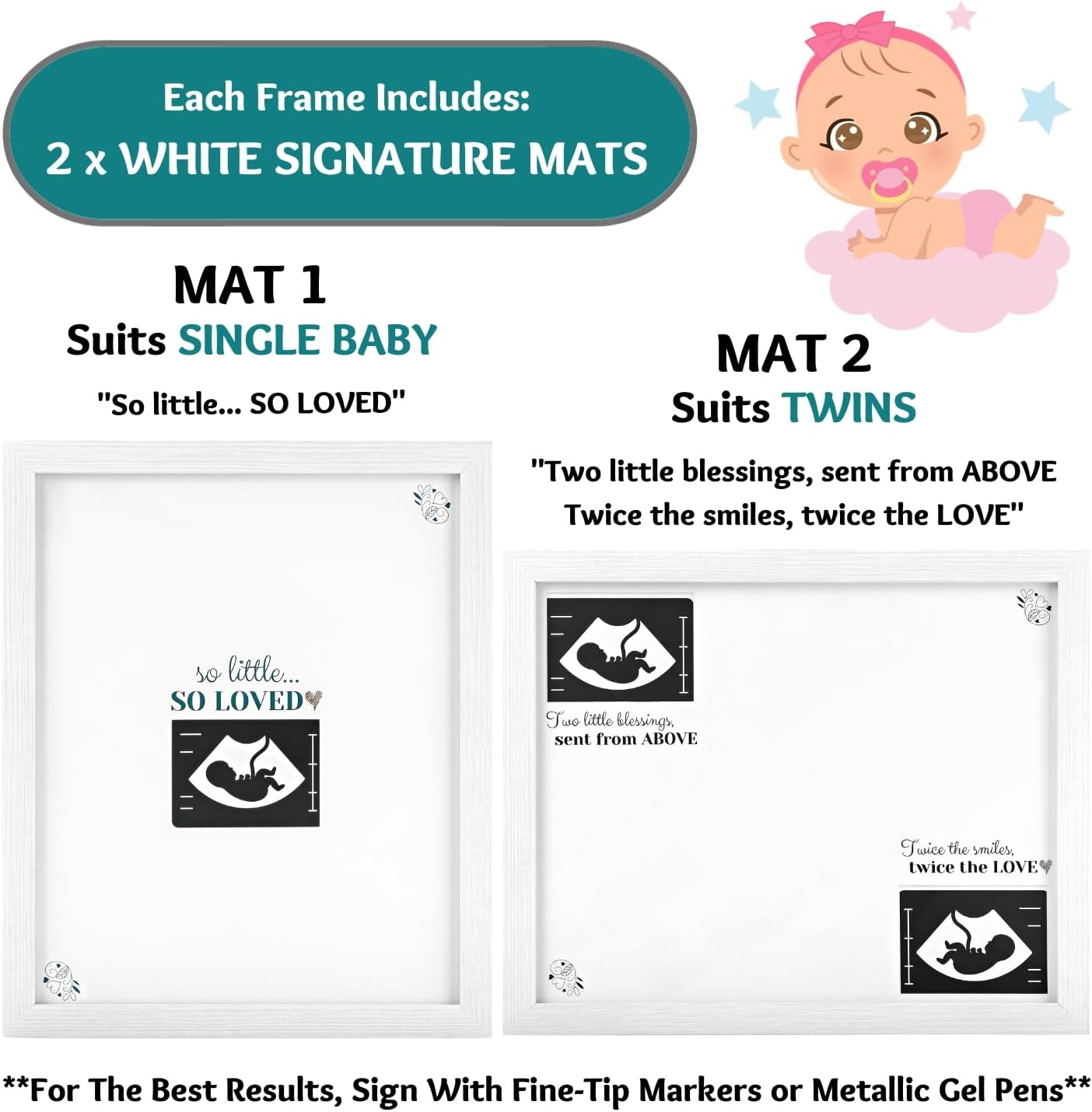 Baby Shower Guest Book Frame (Suits Single Baby or Twins) Ultrasound Picture Frame to Sign - Sonogram Photo Frame - Adorable Guest Book Alternative - Pregnancy/Nursery Keepsake for Mum to Be (CLASSIC WHITE) image number 1