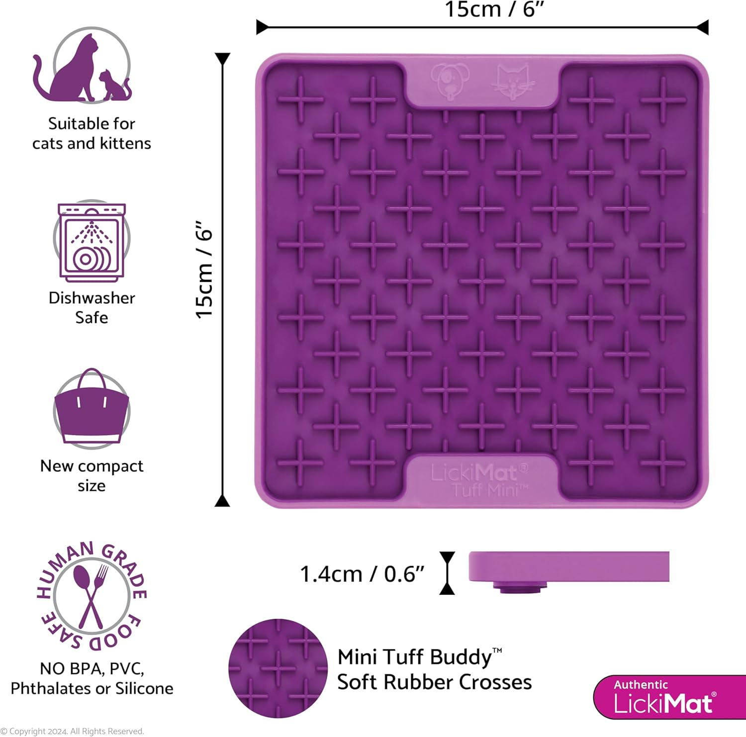 Lickimat Cat TUFF Mini Buddy - Durable, Classic, and Modern Feeding Fun for the Whole Family - Interactive Slow Feeder for Cats - Ideal for Wet or Dry Treats - Enrich Your Cat'S Mealtime Experience