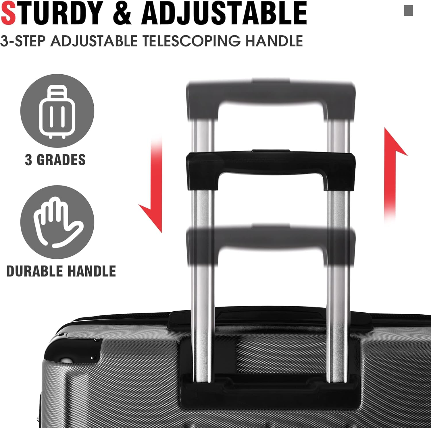 3 Piece ABS Luggage Travel Sets with Spinner Wheels 24'' and 28'' Expandable Suitcase TSA Approved Lock 3-Level Telescopic Handle Corner Protection Shield Black as Shown One Size, Black As image number 3