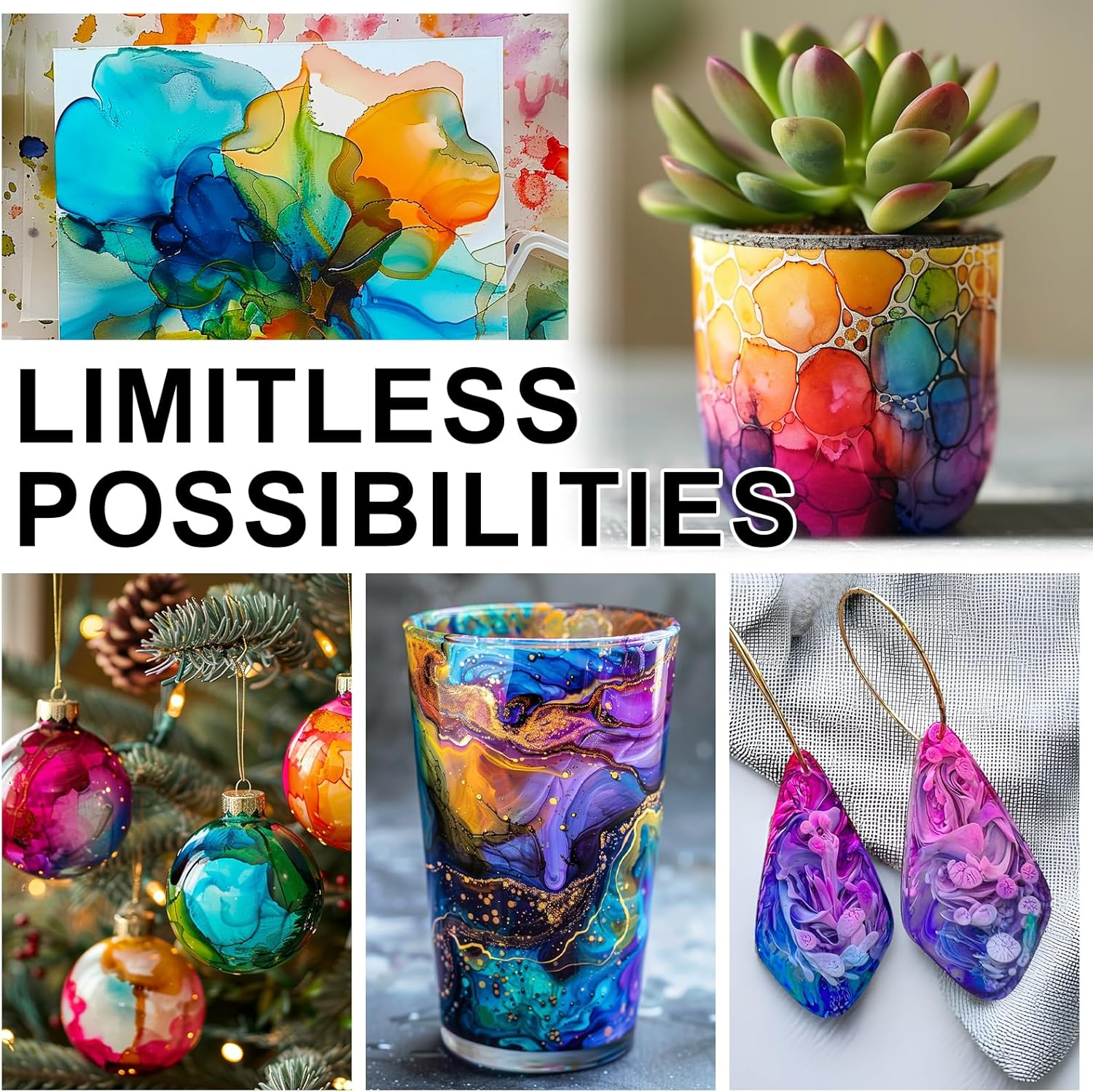 X ARTY HUB Alcohol Ink Set - 60 Bottles Vivid Alcohol-Based Colors, Concentrated Epoxy Resin Paint for Tumbler Creation, Resin Art Dye and Acrylic Painting, 0.34 Fl Oz Each