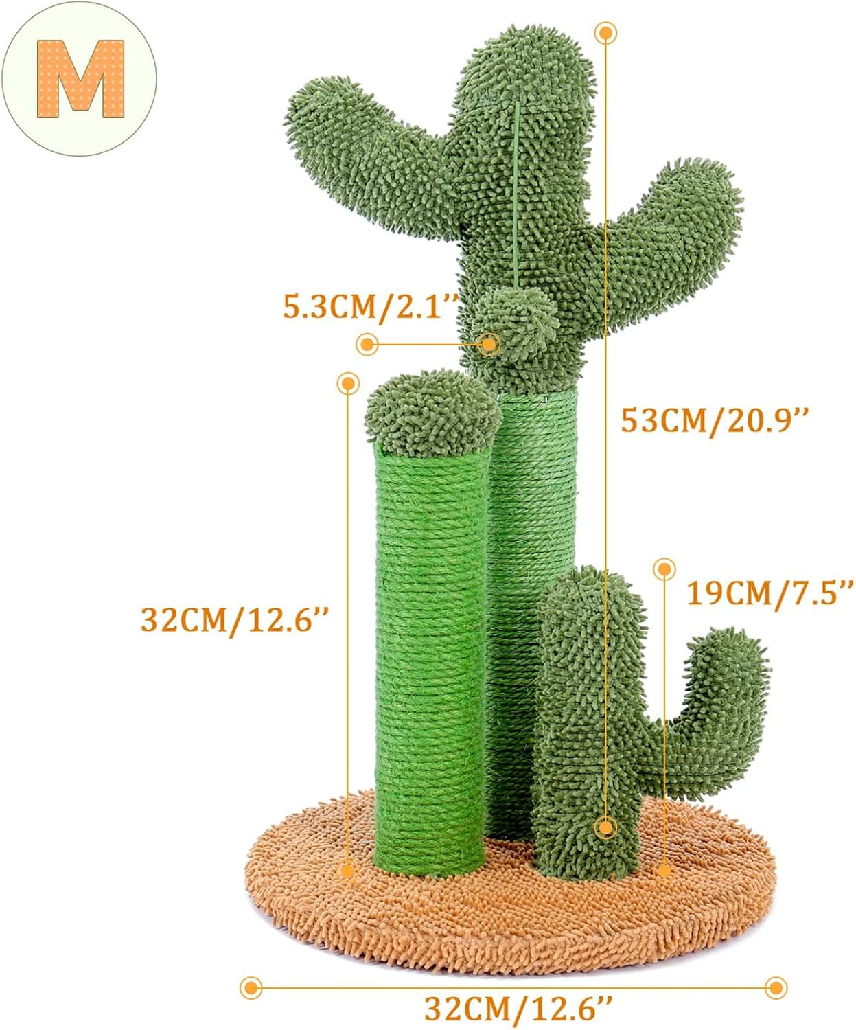 Cozioz Cactus Cat Scratching Post - Medium 53Cm - 3 Scratching Poles with Interactive Dangling Ball ，Cat Tree image number 3