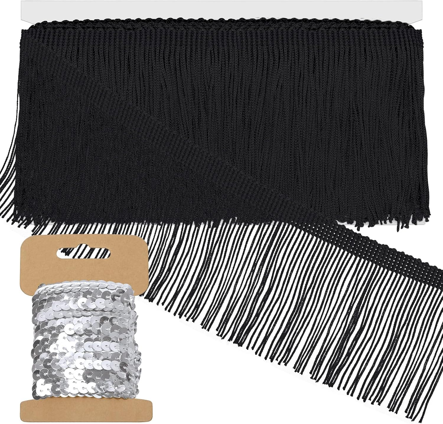 Swpeet 5 Yard &times; 4 Inch Golden Polyester Fringe with Sequin Trim, Fabric Fringe, Chainette Trim, Tassel, Sewing Fringe Trim for Latin Dress, Wedding, Party Decorations