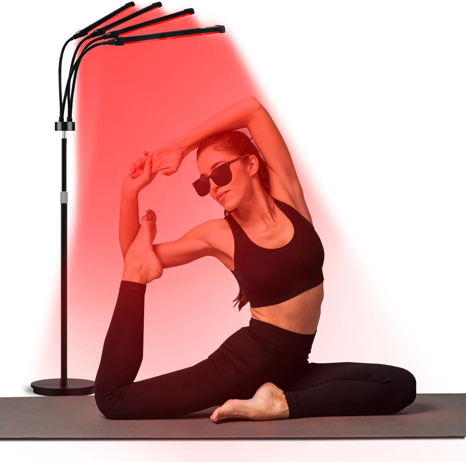 Red Light, 660NM & 850NM Infrared Lamp with Stand, 4 Heads Red Light Lamp with Timer & Brightness Adjustable for Home (Black)