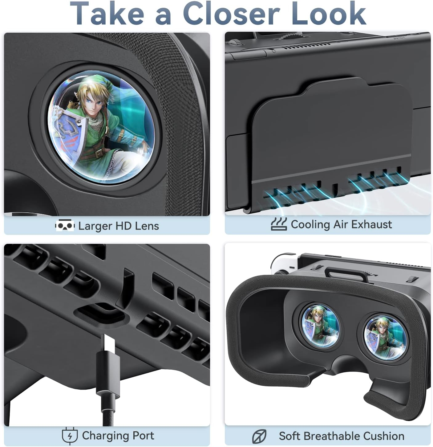 Switch VR Headset Designed for Switch & Switch OLED, Switch Virtual Reality Headset with Adjustable High-Definition Lens, Swith VR Goggles with 3D Glasses, Labo VR Kit for Switch Accessories, Black