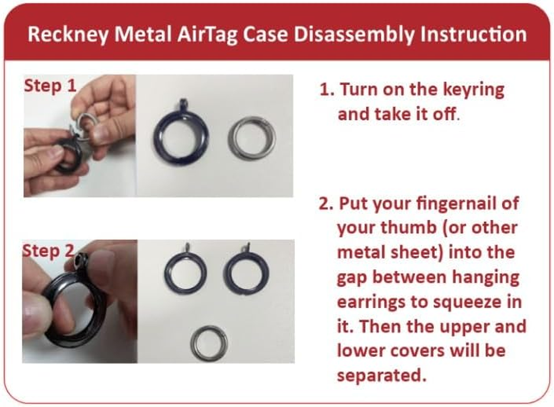 RECKNEY Metal Airtag Keychain Case- Airtag Keyring Compatible with Apple Airtag - Air Tag Bumper - Apple Airtag Holder for Keys, Wallets, Bags, Kids, Backpacks, Dogs and Cat Collar Pets, Black, Airtag - Black image number 5