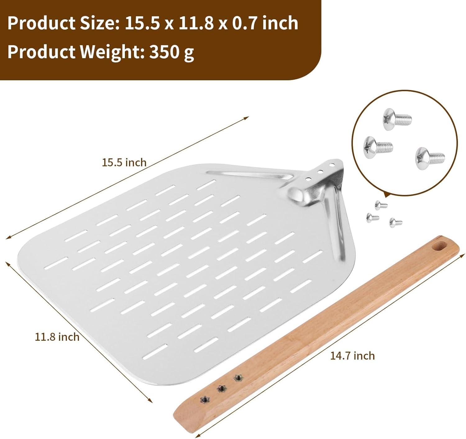 HOUSLUX Pizza Peel 40 * 30Cm 12 Inch Pizza Paddle with Large Surface and Removable Handle Pizza Peel (Wooden) image number 3