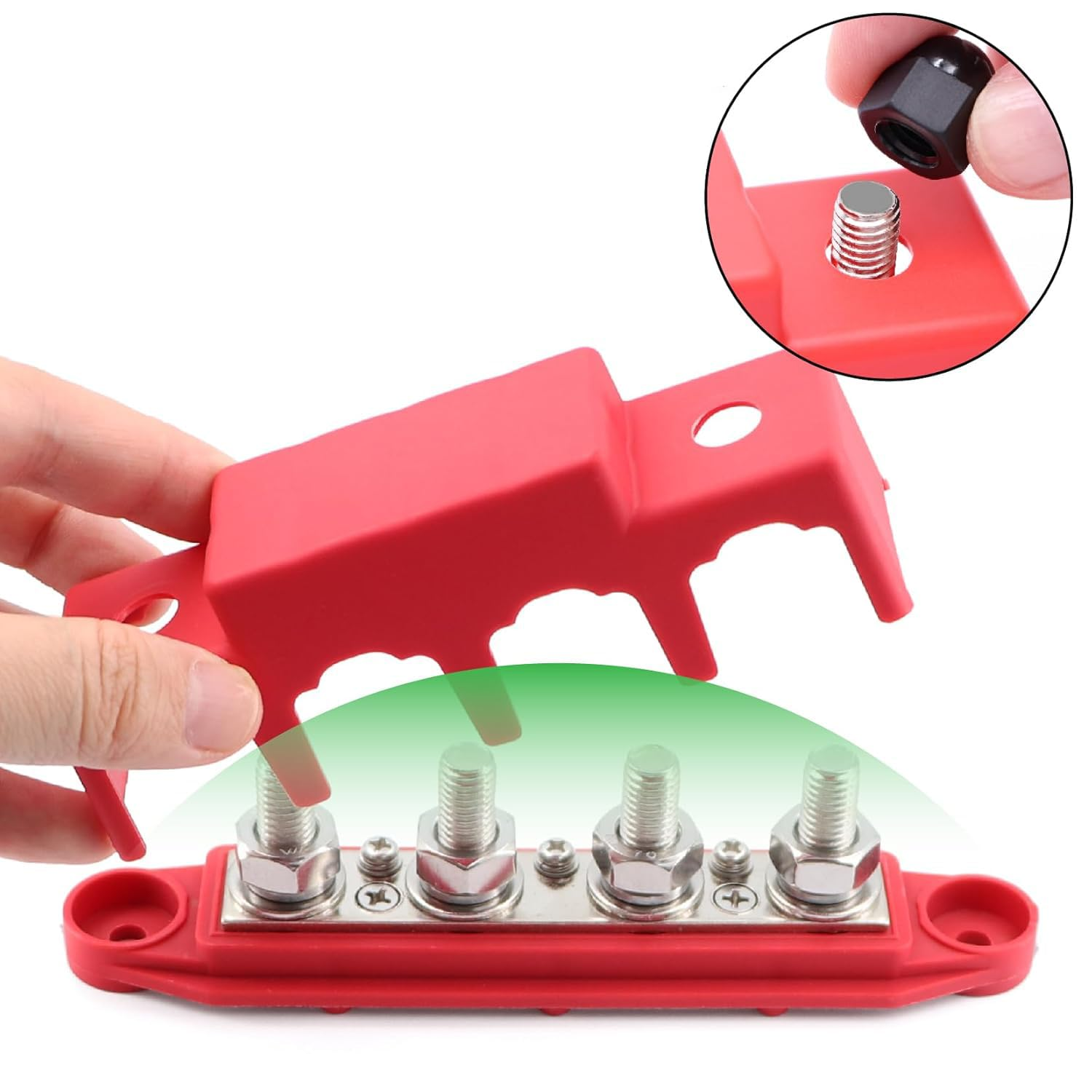 Aikoolwer Power Distribution Block Bus Bar 2 PCS 5/16" M8 250 AMP 12V 24V Automatic Marine Electric Busbar 4 Stud Black Red Junction Block Car Boat Marine Caravan RV image number 4