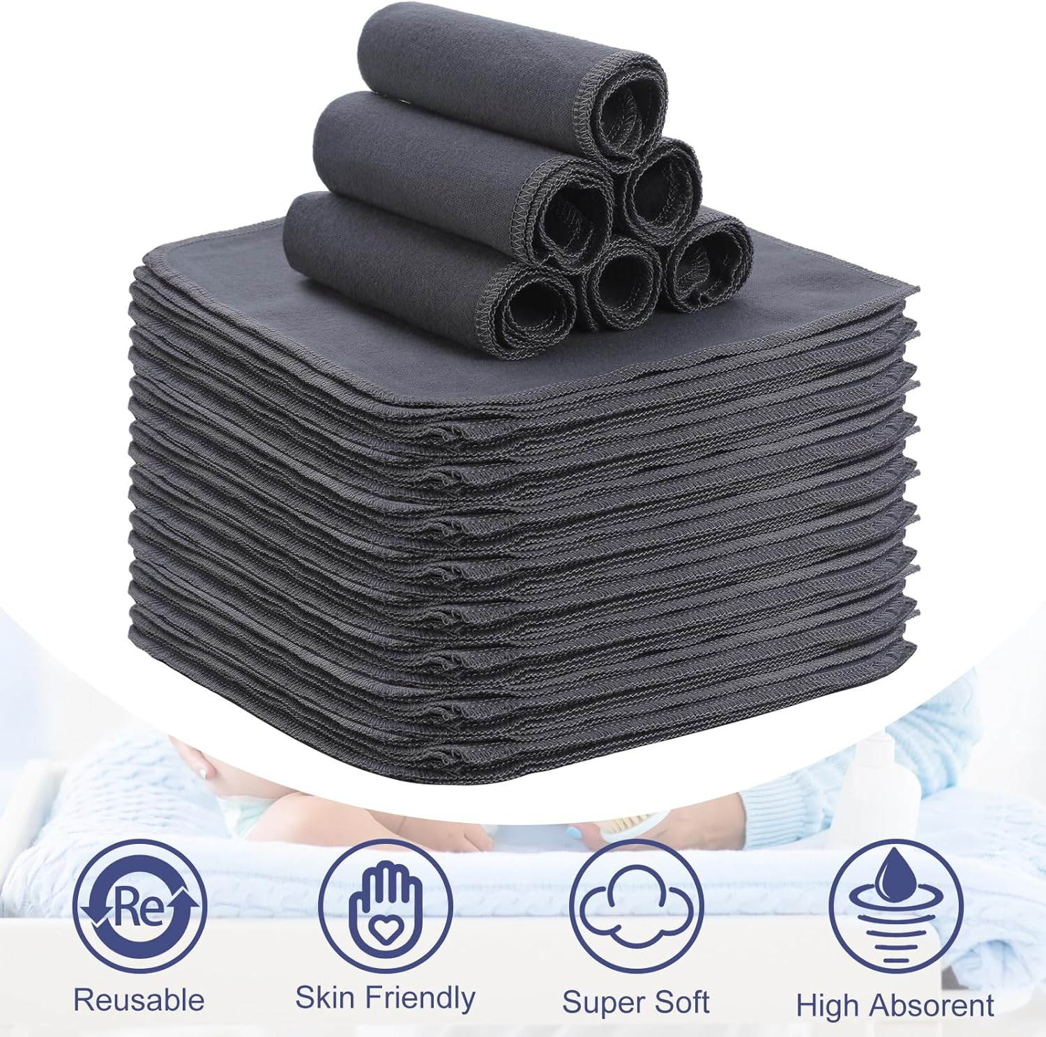 48 Pcs Flannel Cloth Baby Wipes Reusable Baby Wipe Soft Natural Unbleached Face Wipes for Cloth Diapers image number 3