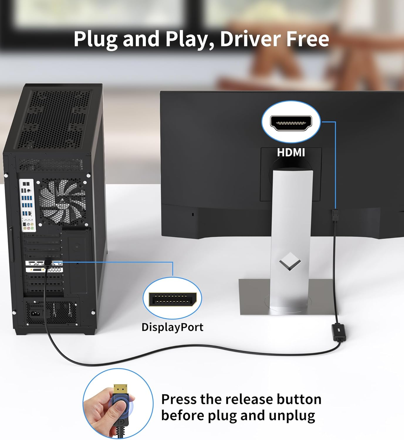 Loryi HDMI to Displayport Cable, 6.6Ft HDMI to DP Cable(Male to Male), HDMI Source to Displayport Monitor Cable Unidirectional, Compatible for Xbox One/360/Ps4/Ps5/Mac Mini, PC to Monitor, L0055026A image number 4