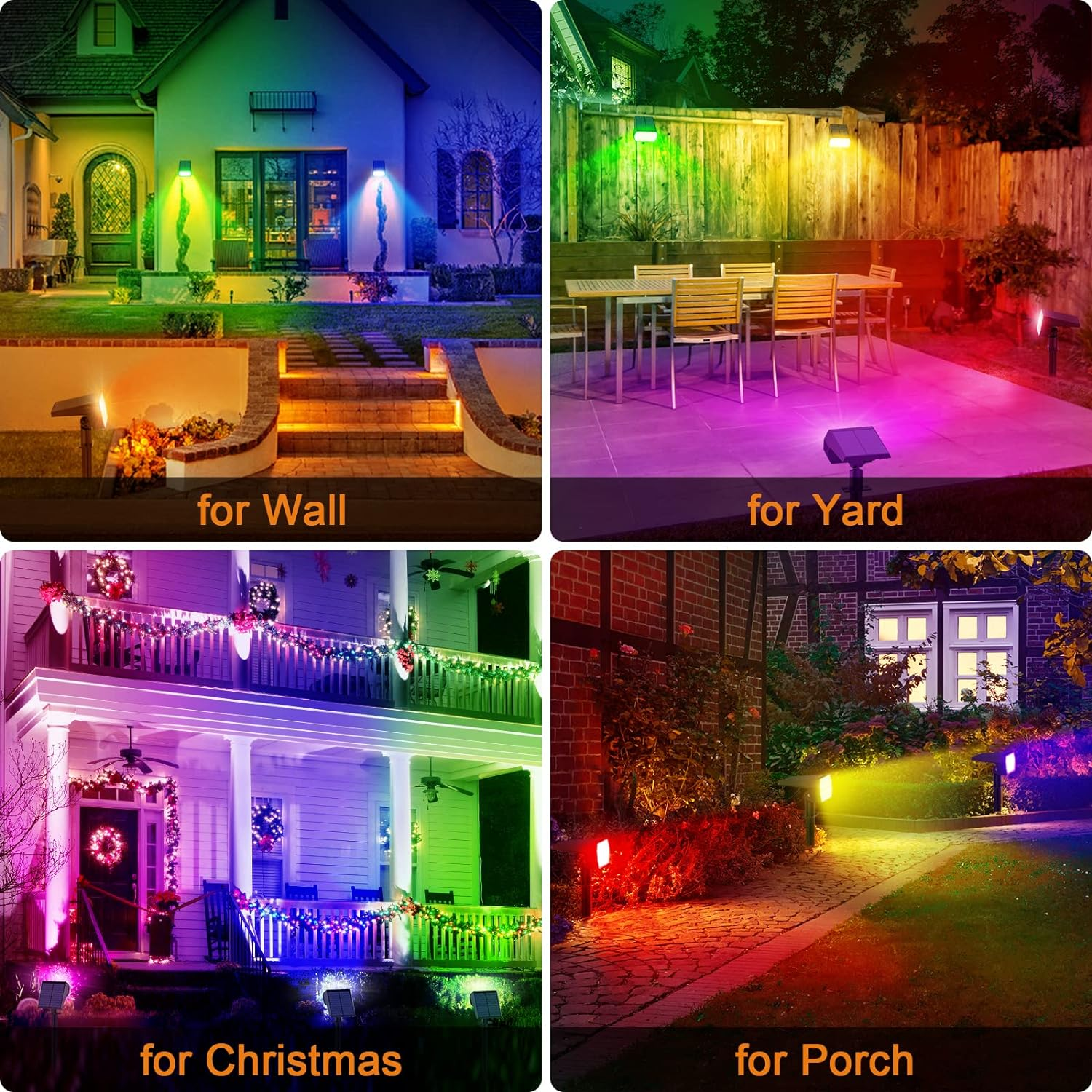 Solar Spot Lights Outdoor Color Changing,[7 Modes/4 Pack] Christmas IP65 Waterproof Landscape Spotlights, Dusk to Dawn Solar Powered Security Light for Patio Gate Walkway Pool Garden Yard Driveway image number 5