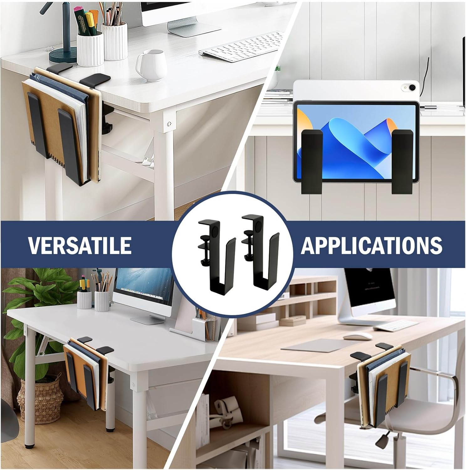 Firm Hanging Desk Side Laptop Mount, Metal Desk Side Storage Organizer, No Punch under Desk Laptop Holder Clamp for Office School Home image number 4