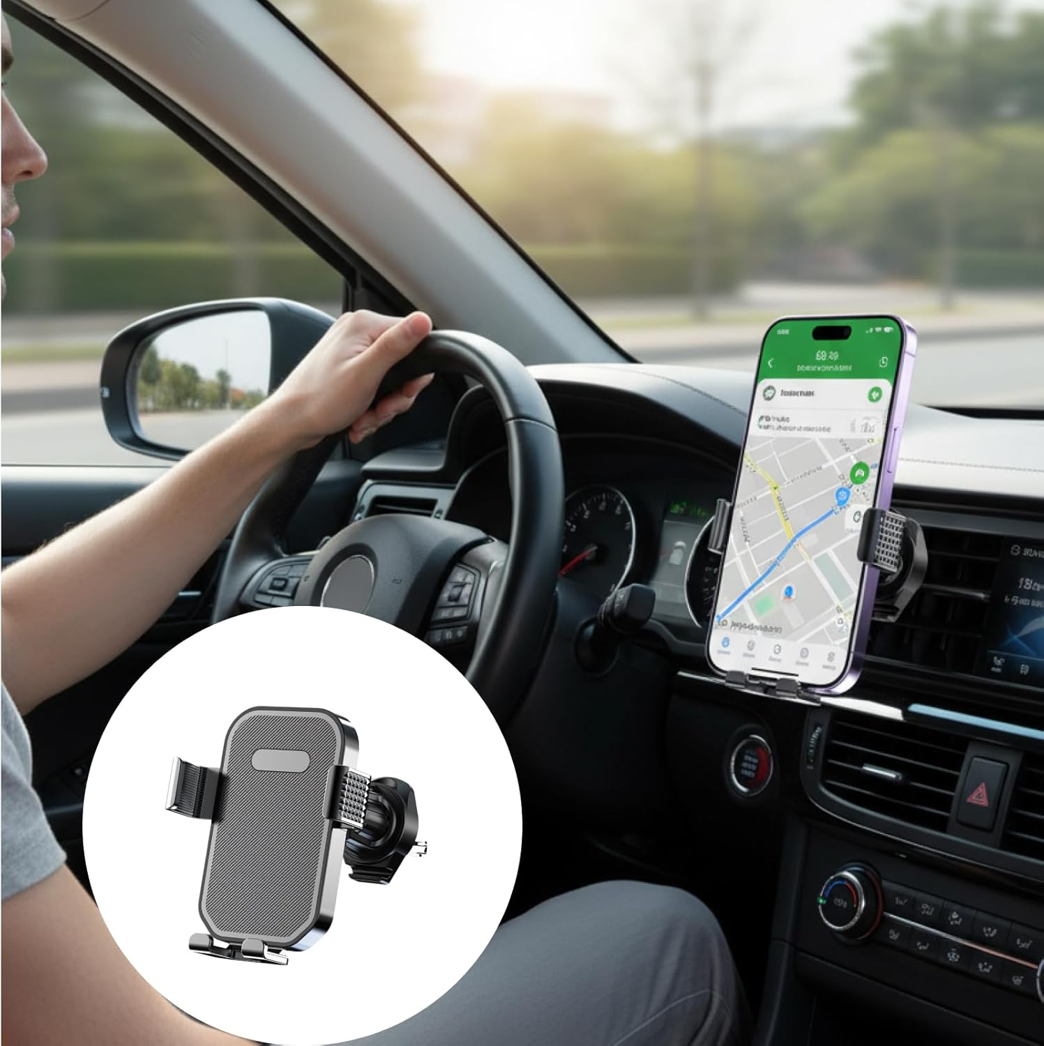 Car Phone Holder for Air Vent, 360&deg; Rotatable Phone Mount with Ultra Stable Hook Clip, One Button Release, Fits Iphone 15/14/13, Galaxy, Pixel (4-7 Inch Phones), Thick Case Friendly image number 2