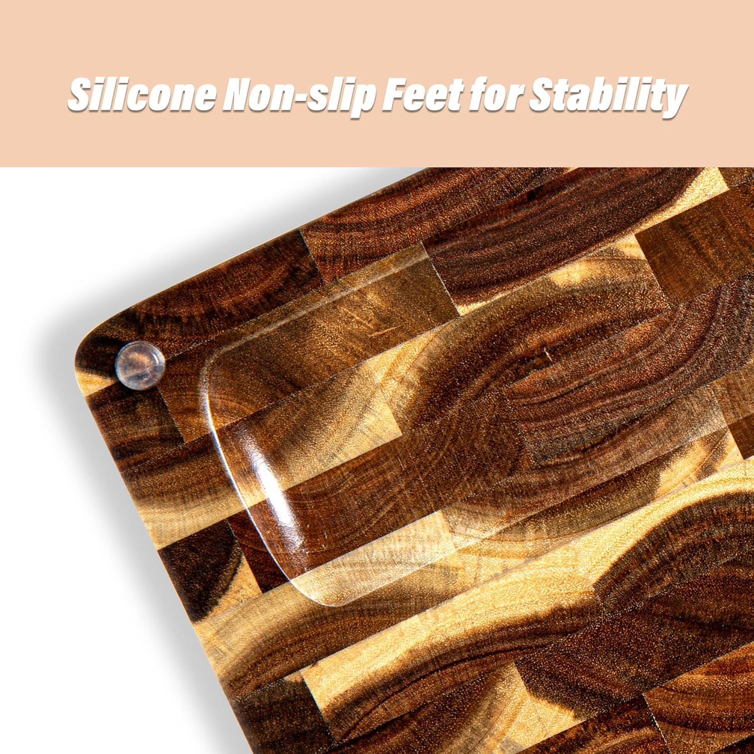 TJ POP End Grain Acacia Wood Chopping Board for Kitchen, Reversible Wooden Cutting Board with Built-In Handles, Thick Butcher Block with Juice Groove, Charcuterie Board for Cheese, Bread, 38*28*3 CM - Octagonal Checkerboard image number 3