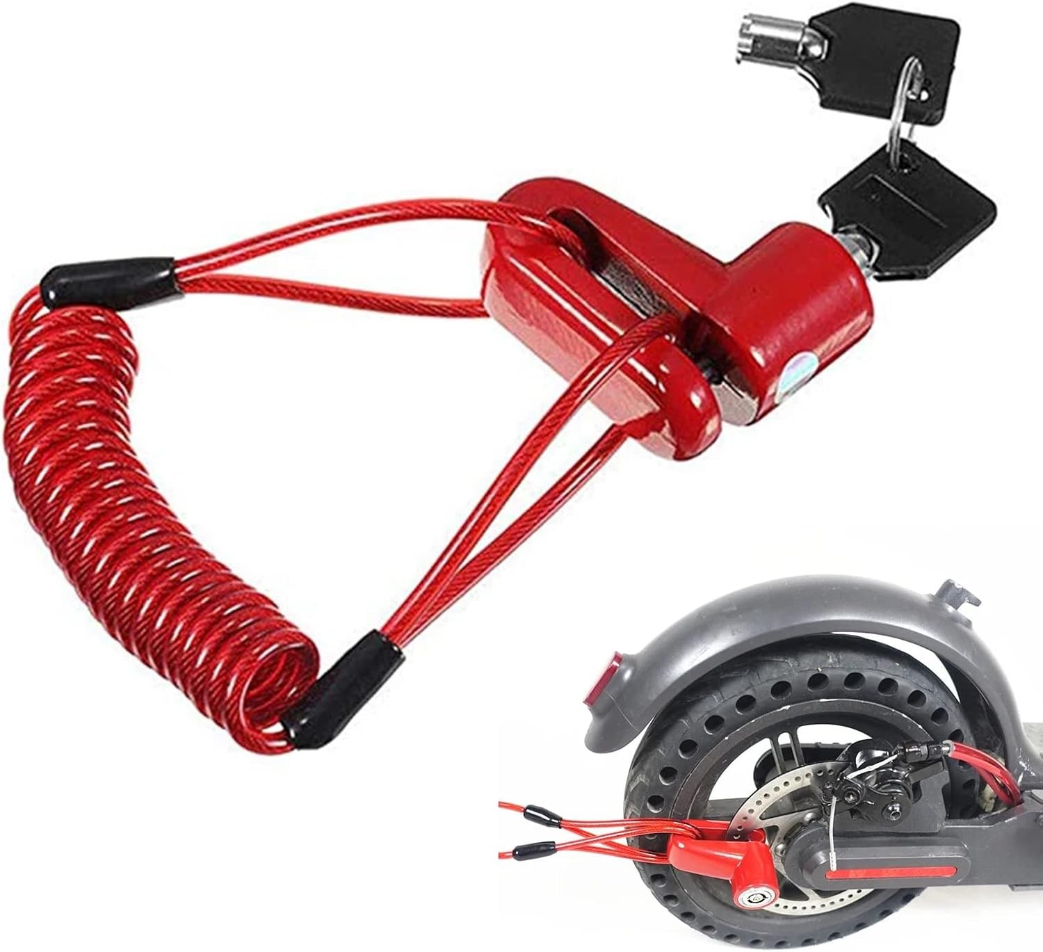 Electric Scooter Disc Brake Lock Scooter Steel Wire Lock for Mijia M365 / Motorcycle / Bicycle Rims Locker with Reminder Rope (Red) image number 1