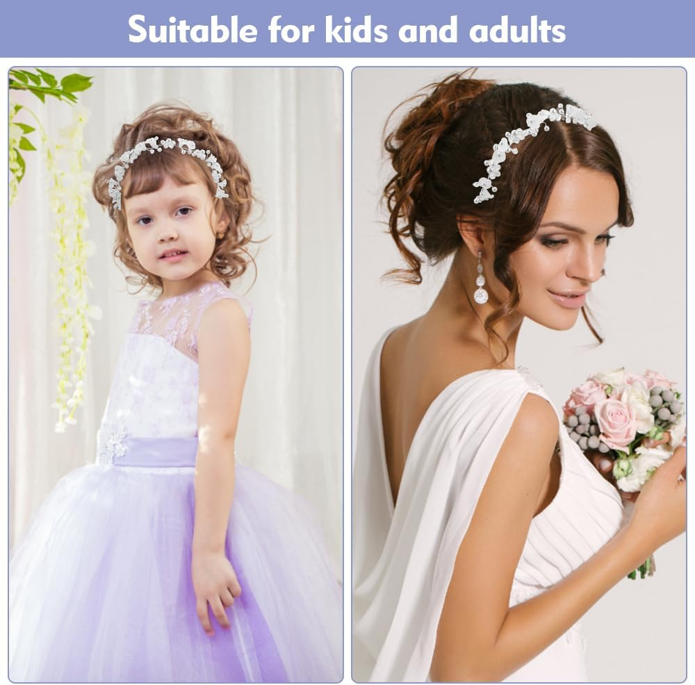 PEALOVCOM Bridal Hair Accessories Pearls Wedding Communion Headband Bridal Headpiece Hair Wreath White Pearl Headband with Adjustable Chiffon Band for Bride Bridesmaid Flower Girl Women Girls, Resin image number 4