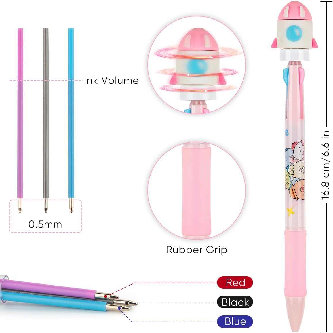 24 Fidget Spinner Multicolor Pen in One 3-In-1 | Fun Cute Pens for Kids & Adults | Stress Relief Rotating Pen 0.5Mm | Perfect for School, Office, Home, Birthday Gifts image number 4