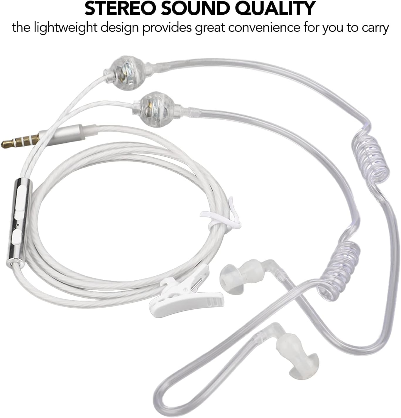 CCYLEZ Air Tube Earphones, Radiation-Free Headphones, Binaural Headphones with Microphone, Portable 3.5 Mm Air Tube Headset for Laptop Tablet (White) image number 5