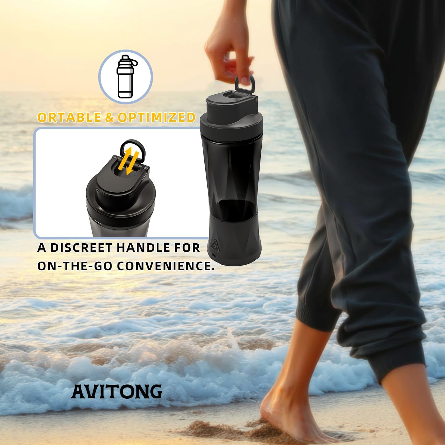 AVITONG Portable Blender USB-C Rechargeable, 710Ml Bpa-Free Cup, Personal Smoothie Maker with Lid, Ice Crushing Juicer for Travel, Gym, Office image number 4