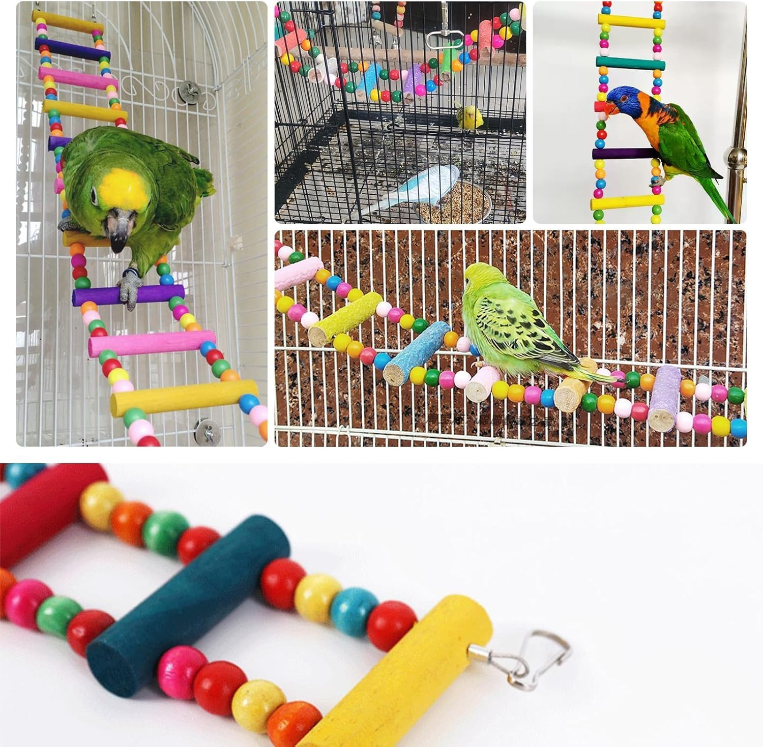 Colorful Pet Bird Parrot Ladder, 1Pc 12 Steps Colorful Wooden Parrot Climbing Ladder, Wooden Rainbow Cage Training Bird Ladder, Parrot 12 Step Ladders Rainbow Bridge image number 5