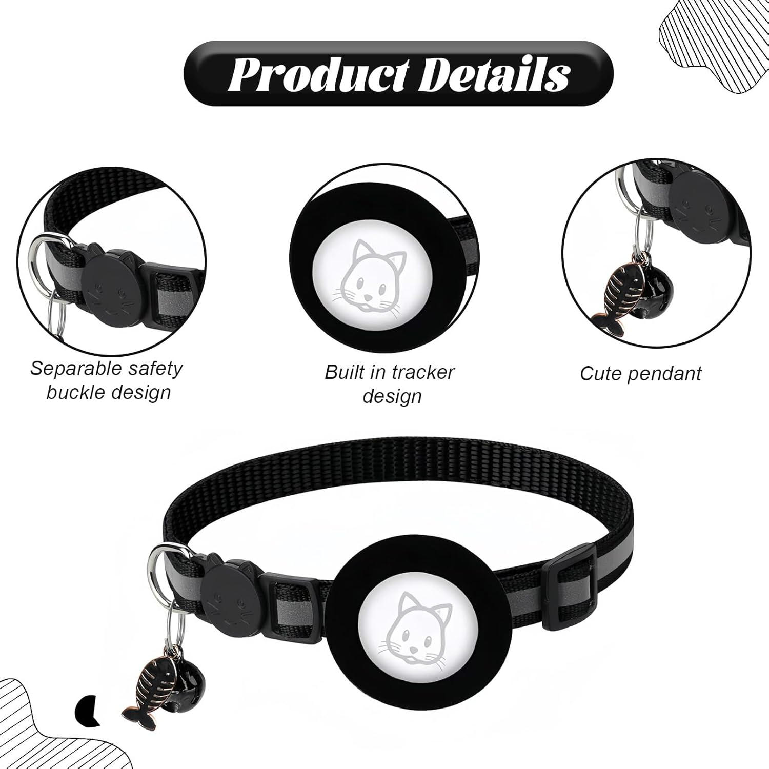 1 Pcs Cat Collar with Silicone Cat Tracker with Waterproof Airtag Cat Collar,Compatible with Apple Airtag,For Cats,Dogs,Kittens and Puppies (Black) image number 1